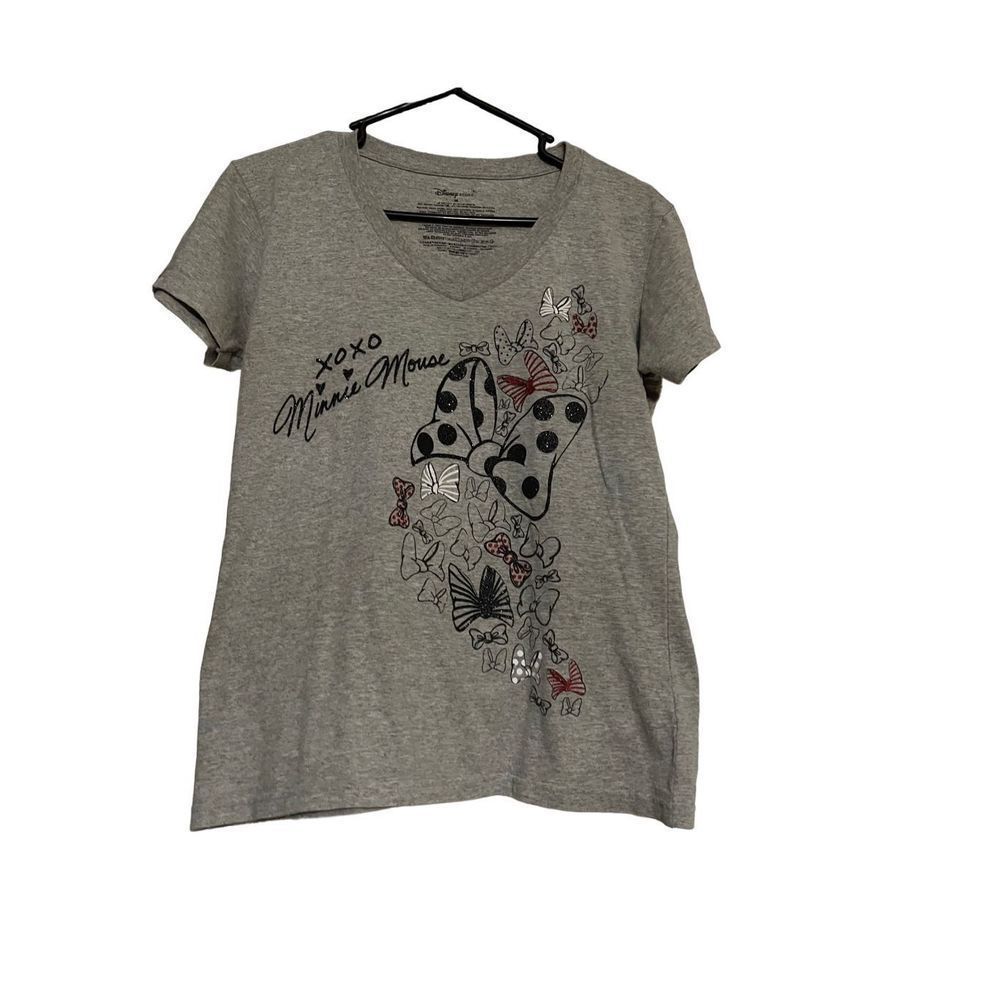 Disney Store medium ladies Minnie Mouse bow ties gray Tshirt